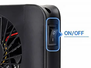 Close-up of Hygger aquarium fan switch with ON/OFF label and blue outline