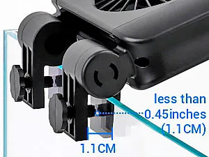 Hygger aquarium filter close-up showing 1.1cm and 0.45inches measurements for precise fit