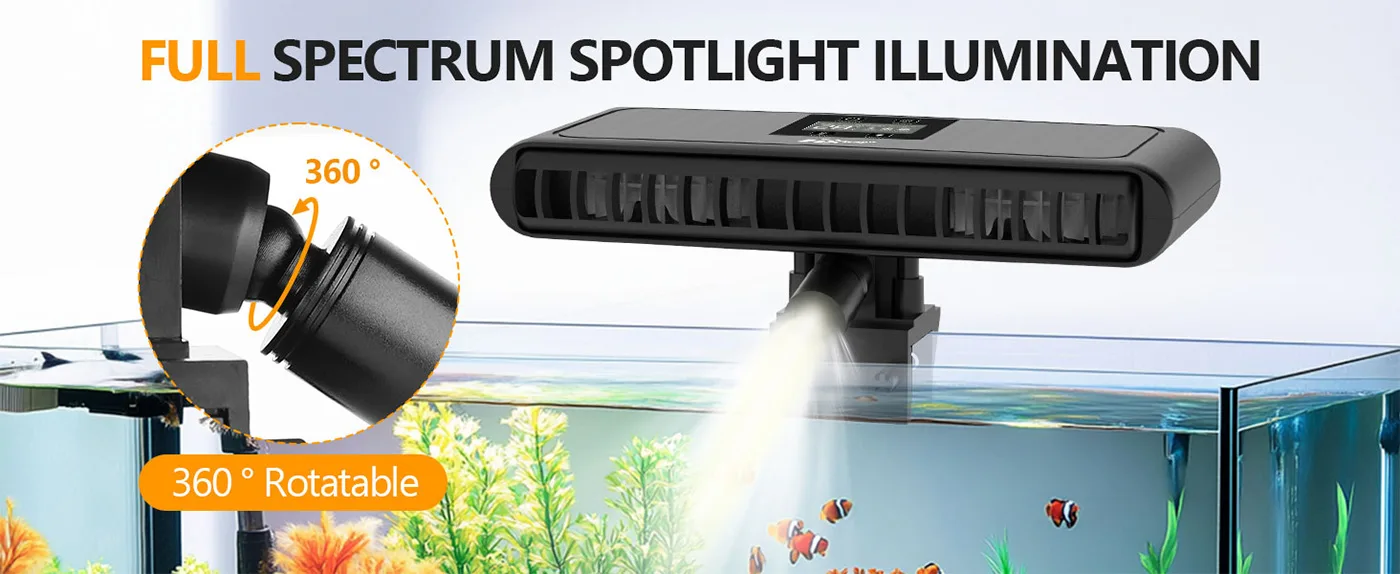 Hygger full spectrum spotlight aquarium light with 360° rotatable head for optimal fish tank illumination
