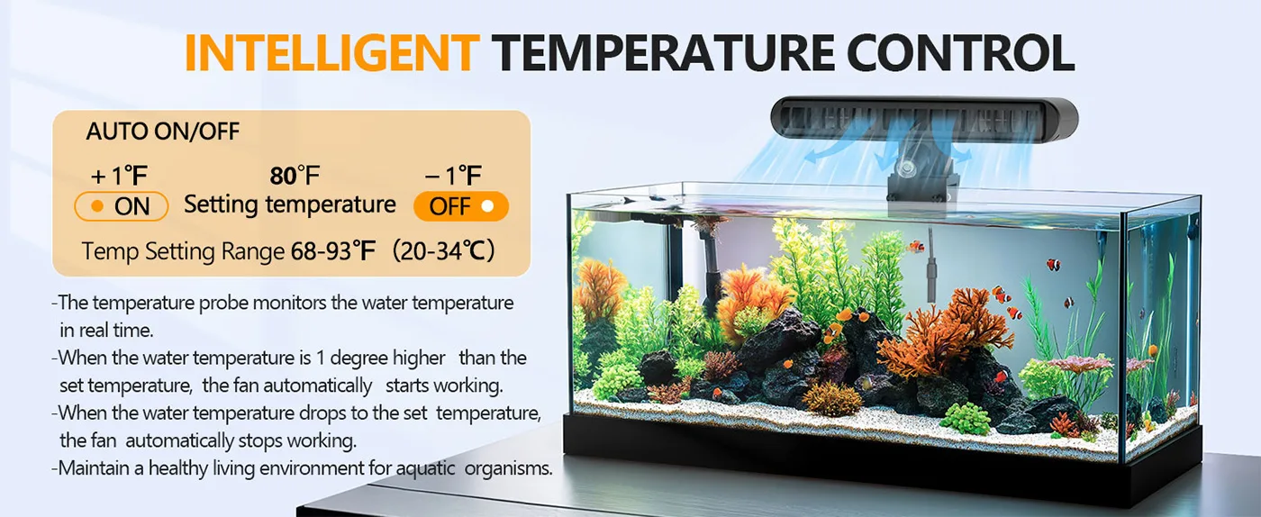 Hygger aquarium with intelligent temperature control system, auto on/off fan for maintaining optimal water temperature betwee
