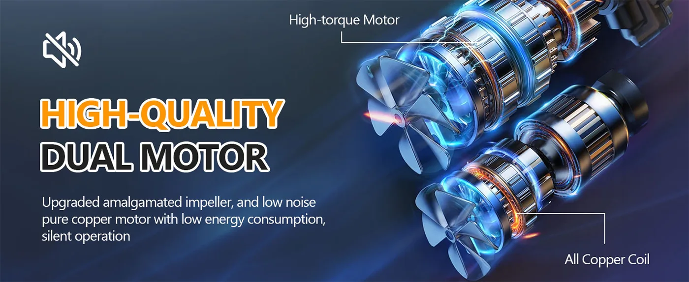 High-quality dual motor aquarium pump with high-torque motor and all copper coil for silent operation and low energy consumpt