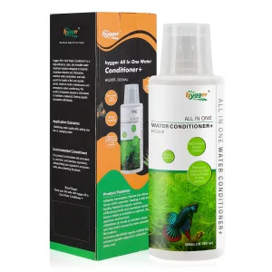 hygger All In One Water Conditioner+ for aquariums, neutralizes chlorine, removes heavy metals, 300ml bottle with packaging