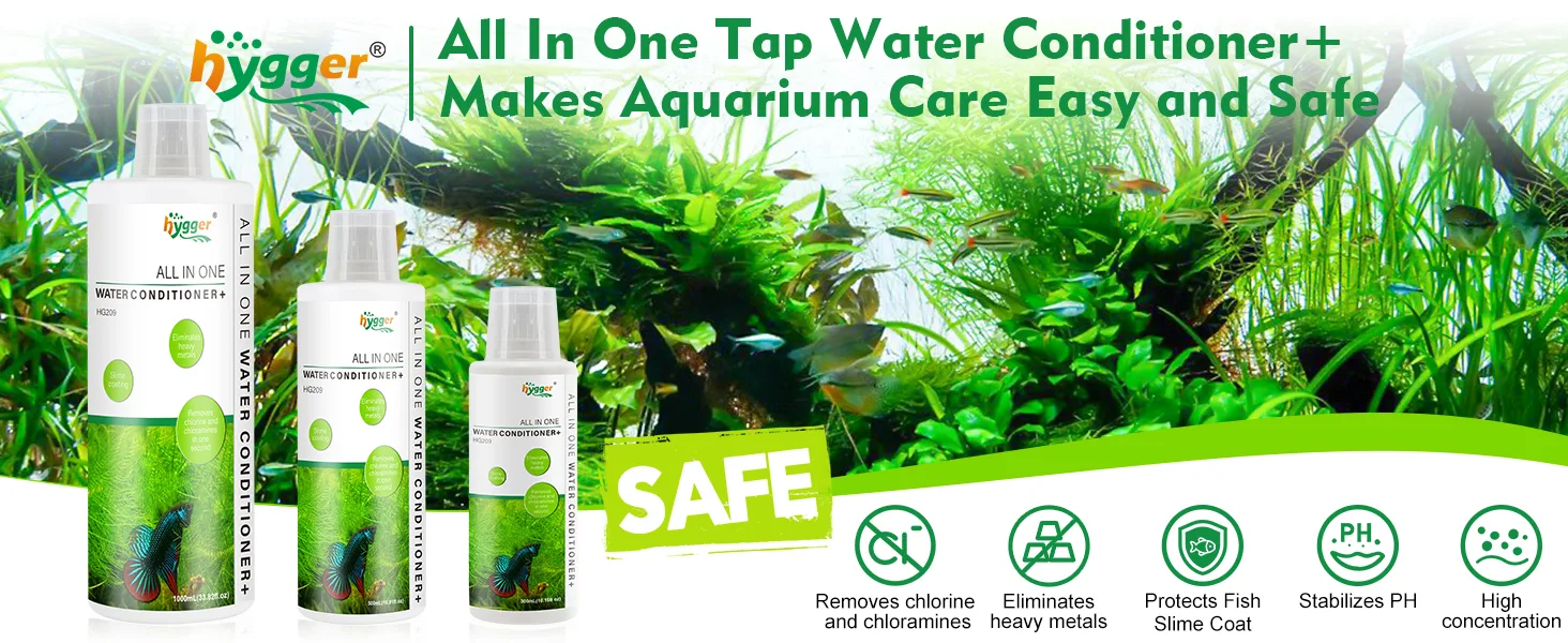 Hygger All In One Tap Water Conditioner for aquariums, safe and effective with benefits like removing chlorine, eliminating h