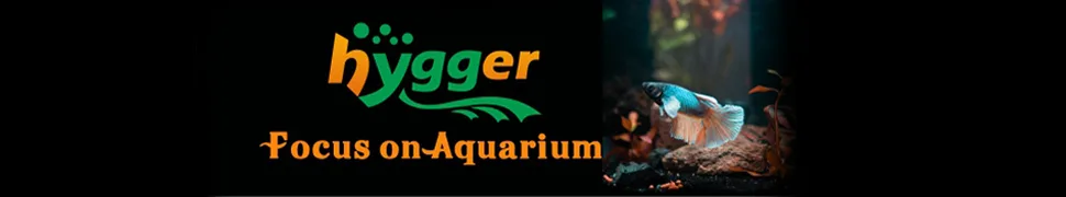 Hygger Aquarium logo with vibrant fish in a natural tank setting, promoting aquatic focus