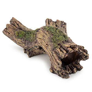 Natural driftwood aquarium decoration with moss, perfect for fish tank landscaping and aquatic plant growth.