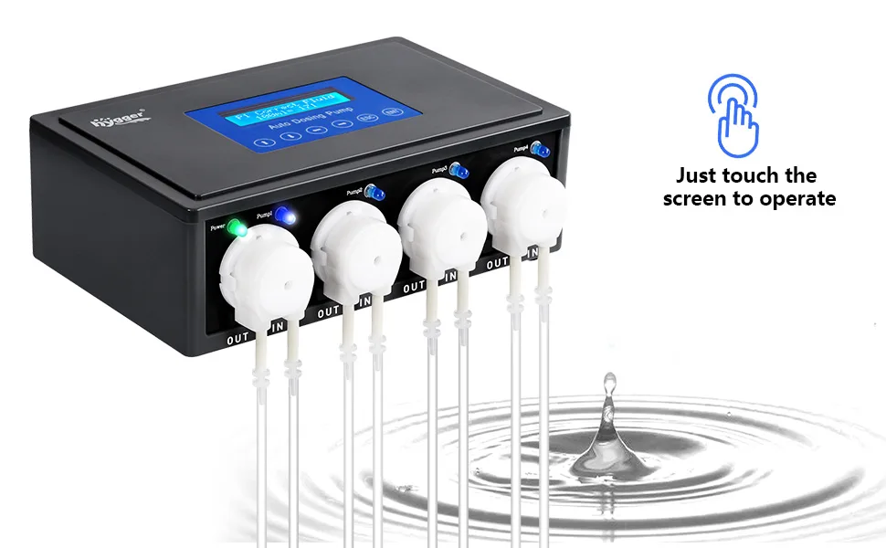 Hygger aquarium water pump controller with touch screen, 4 channels, and water flow indicators for aquarium maintenance