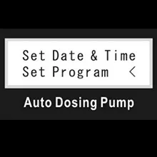 Auto Dosing Pump interface showing 'Set Date & Time' and 'Set Program' options for aquarium automation