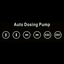 Auto Dosing Pump control panel with icons for up, down, left, right, ESC, and ENT buttons on a black background