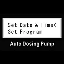 Auto Dosing Pump interface showing 'Set Date & Time' and 'Set Program' options for aquarium automation