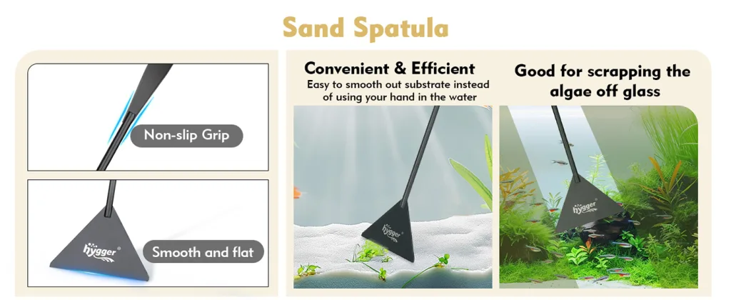 Hygger Sand Spatula with non-slip grip and smooth flat head for aquarium substrate smoothing and algae removal