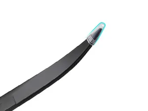 Close-up of a sleek black aquarium tool with a blue-tinted tip, designed for precise cleaning and maintenance.