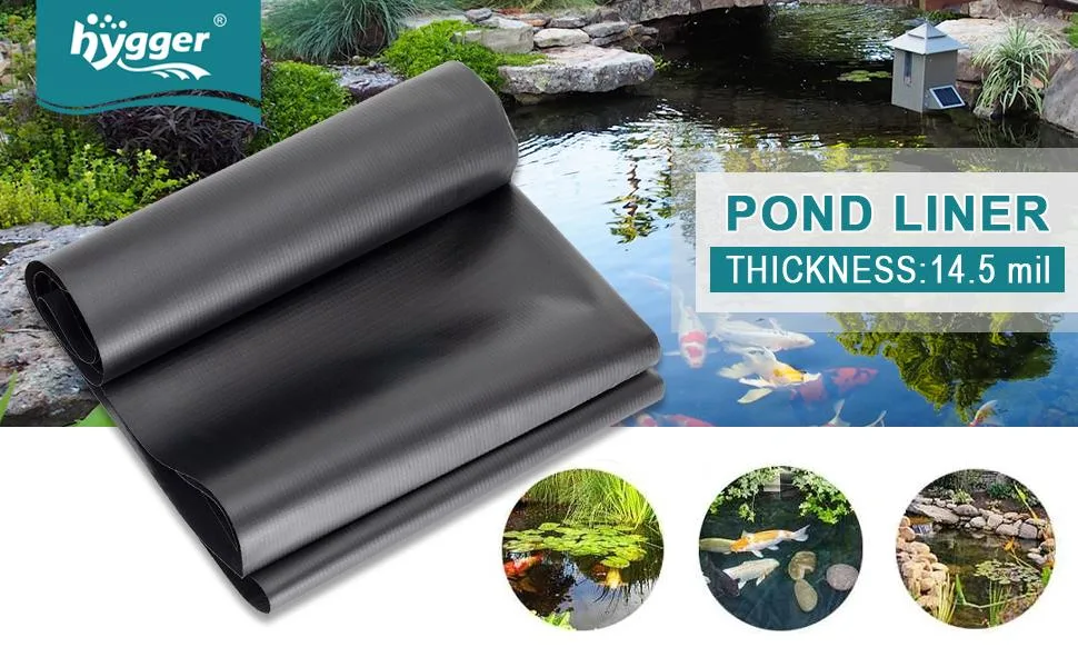 Hygger Pond Liner 14.5 mil thickness for koi ponds, waterproof pond liner with rolled material and garden pond examples