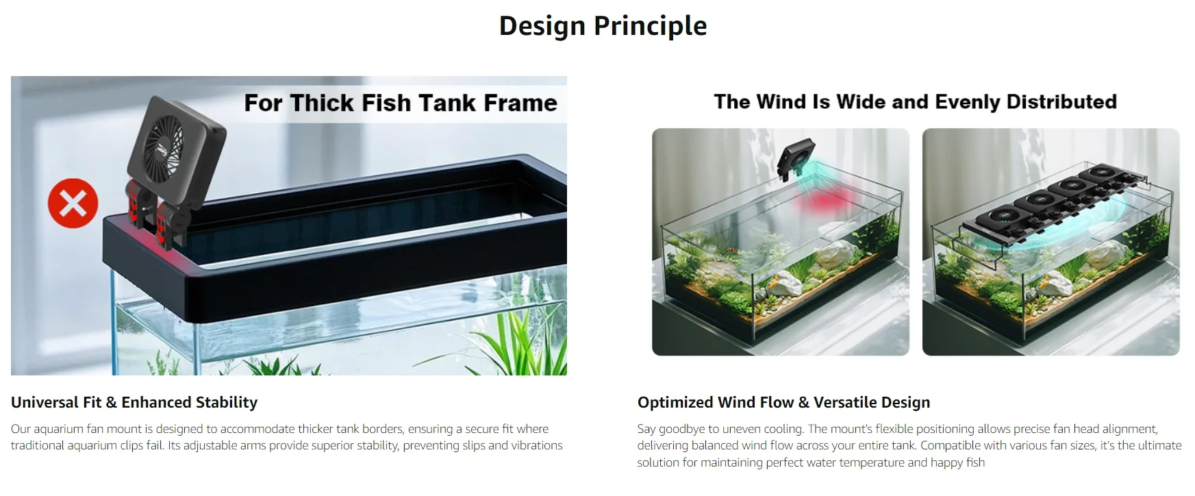 Hygger aquarium fan mount for thick tank frames with universal fit and stable positioning