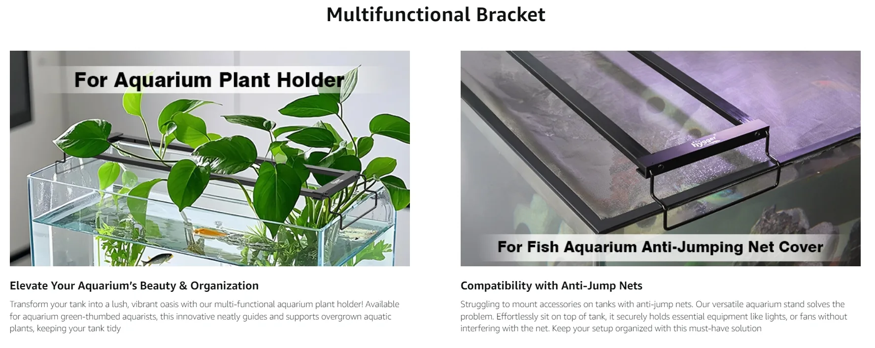 Hygger multifunctional bracket for aquarium plant holder and anti-jumping net cover, enhancing tank organization and plant di