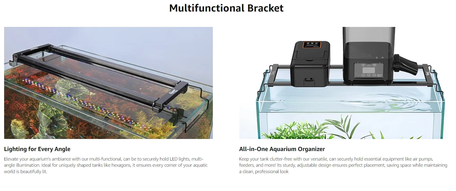 Multifunctional bracket for aquarium lighting and equipment organization, holding LED lights and air pumps securely.