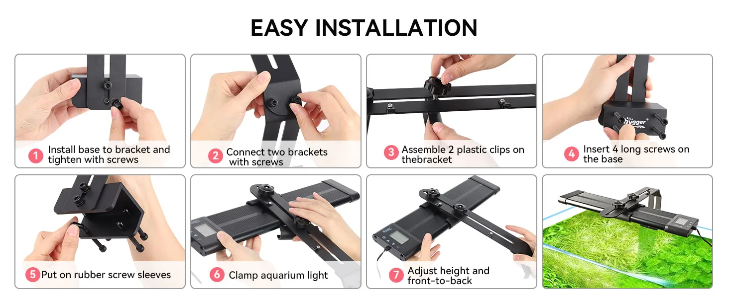 Step-by-step guide for installing Hygger aquarium lighting system with 7 easy steps