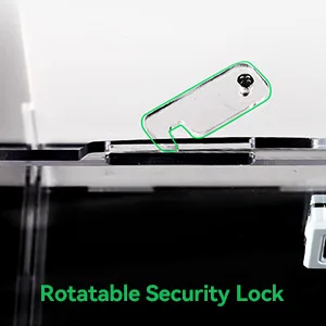 Rotatable security lock for aquariums with green outline showing adjustable mechanism
