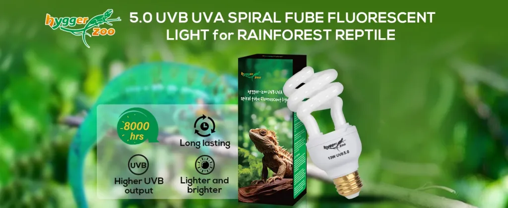 Hygger Zoo 5.0 UVB UVA Spiral Tube Fluorescent Light for Rainforest Reptile with 8000 hrs lifespan, higher UVB output, and li