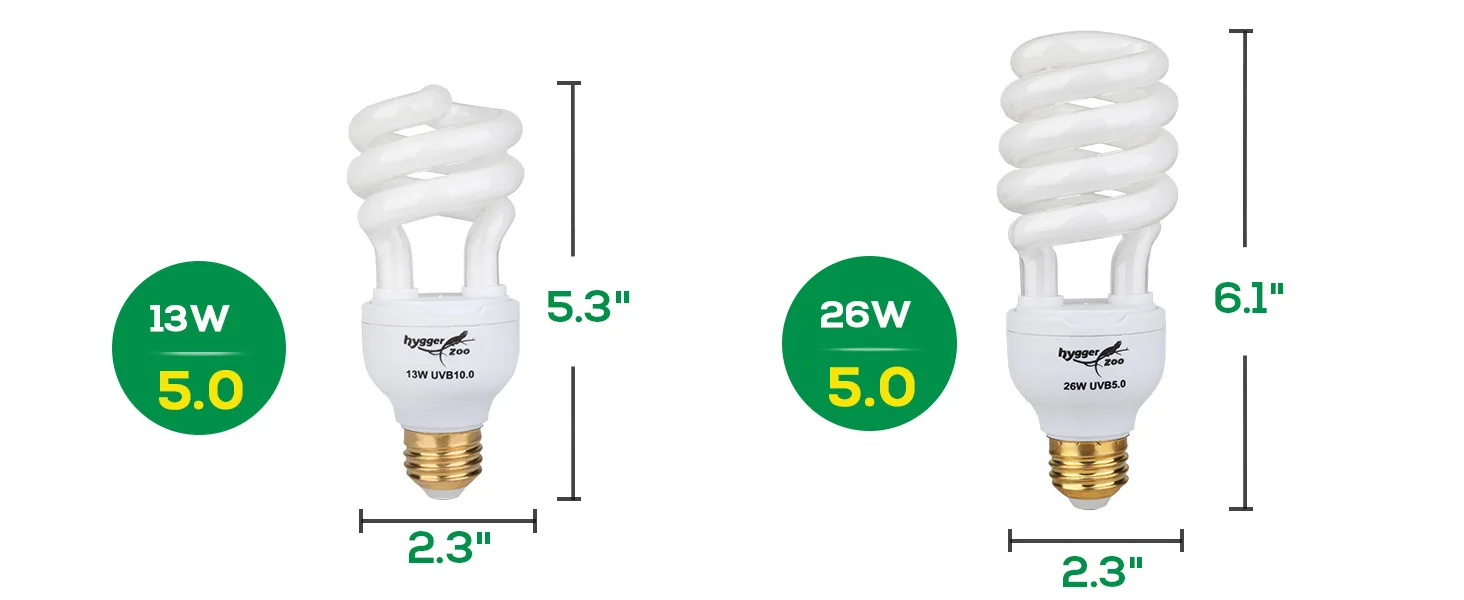 Hygger 13W & 26W UVB Compact Fluorescent Bulbs for Aquariums - 5.3" & 6.1" Height, 2.3" Base