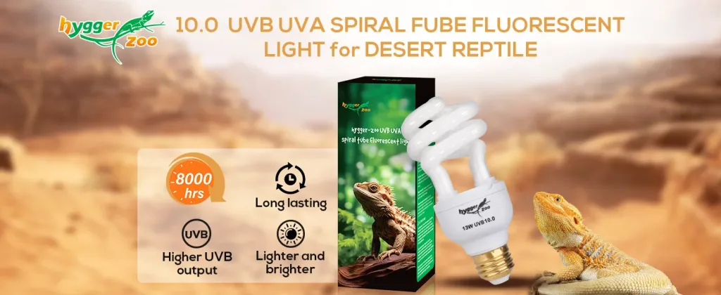Hygger Zoo 10.0 UVB UVA Spiral Tube Fluorescent Light for Desert Reptiles with 8000 hrs lifespan, higher UVB output, long las