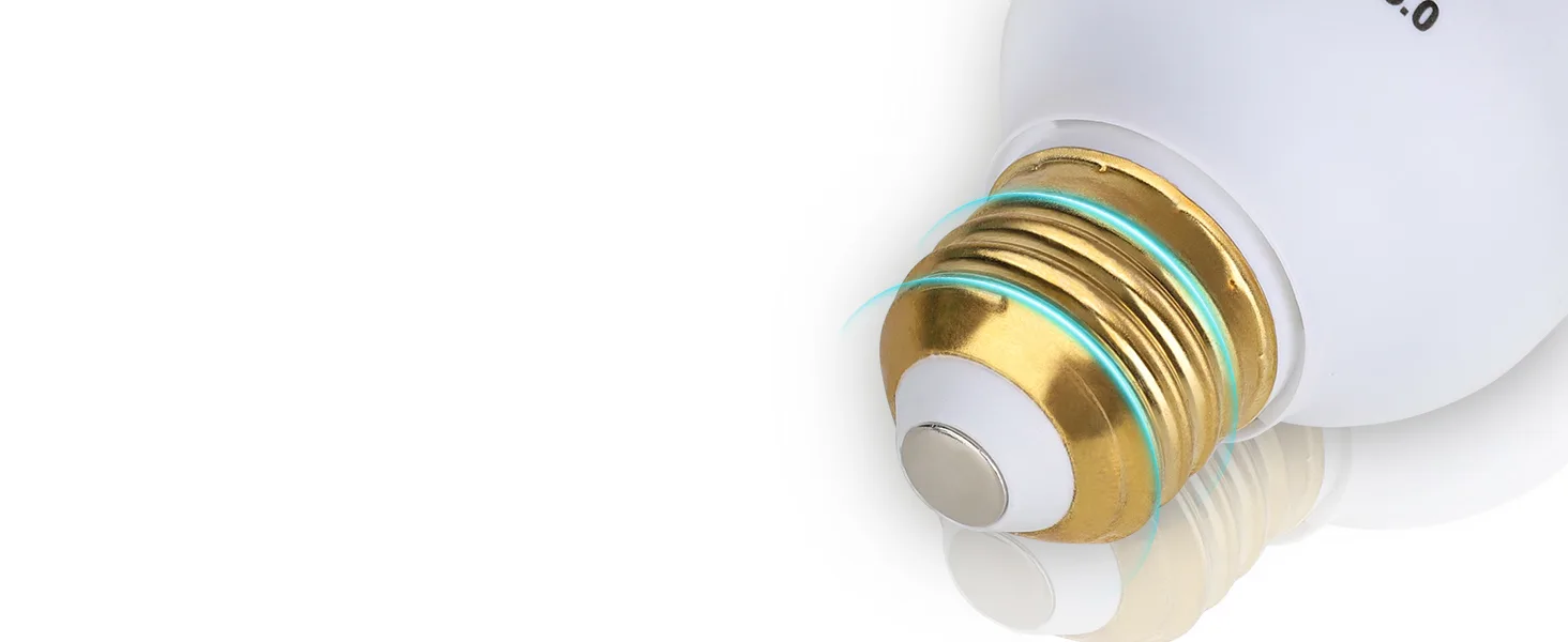 Close-up of a white LED bulb with gold screw base and blue glowing lines, showcasing modern lighting design for aquariums