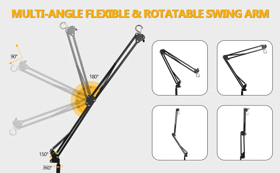 Hygger aquarium swing arm with multi-angle flexibility and 360° rotation for adjustable lighting and decoration