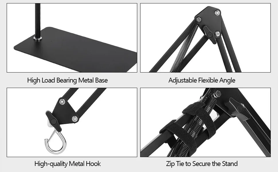 Hygger aquarium stand features high load bearing metal base, adjustable flexible angle, high-quality metal hook, and zip tie