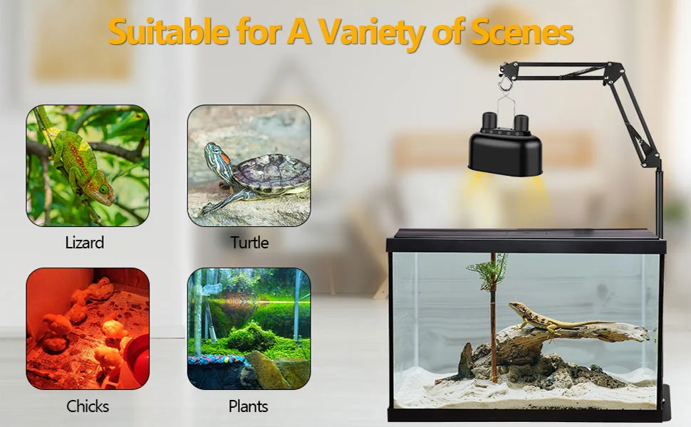 Hygger aquarium lighting system for lizards, turtles, chicks, and plants in various scenes
