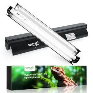 Hygger Zoo T5 HO UVB Lighting Combo Kit for reptiles with black fixture and packaging