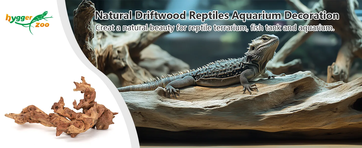 Natural driftwood reptile terrarium decoration for bearded dragons, aquariums, and fish tanks. Hygger Zoo product.