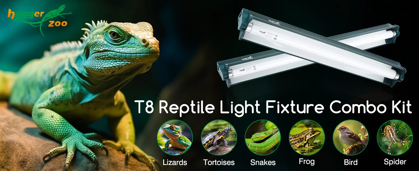 T8 Reptile Light Fixture Combo Kit for Lizards, Tortoises, Snakes, Frogs, Birds, and Spiders by Hygger Zoo