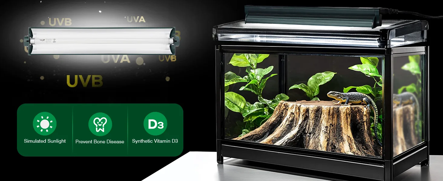 Hygger UVB LED reptile light for bearded dragon habitat with simulated sunlight, bone disease prevention, and synthetic Vitam