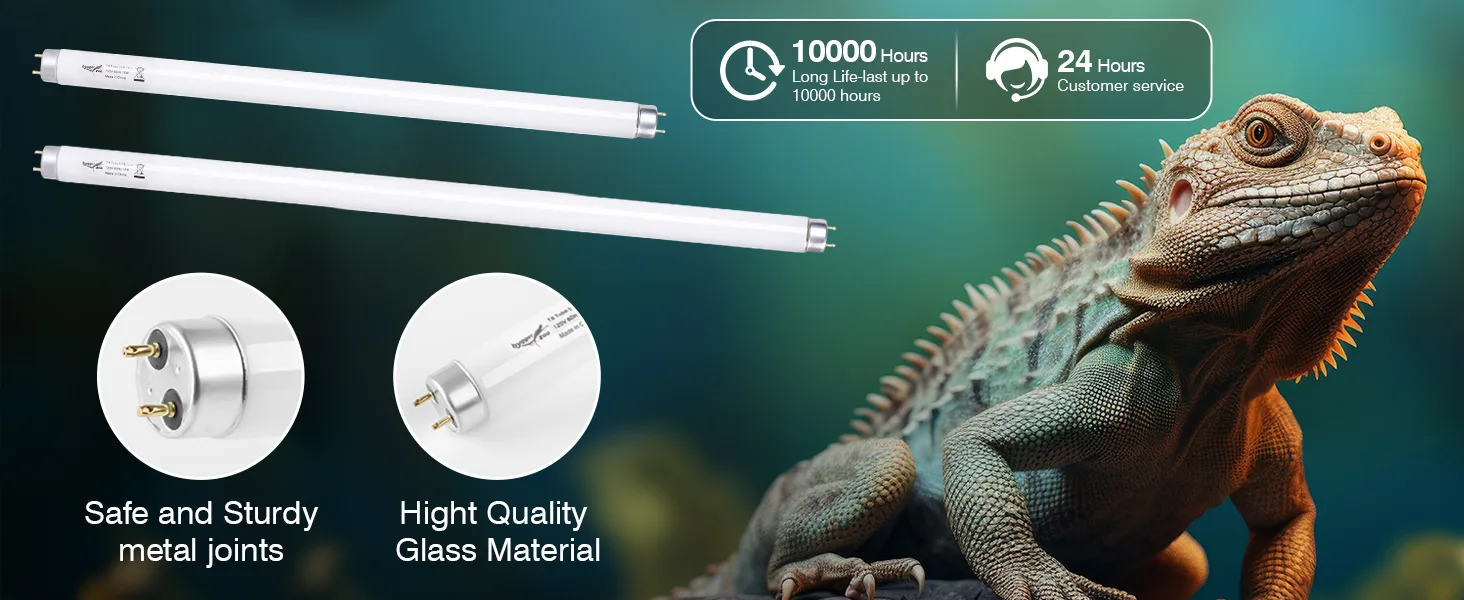 Hygger aquarium LED tube lights with 10000-hour lifespan, safe metal joints, and high-quality glass material for reptile habi