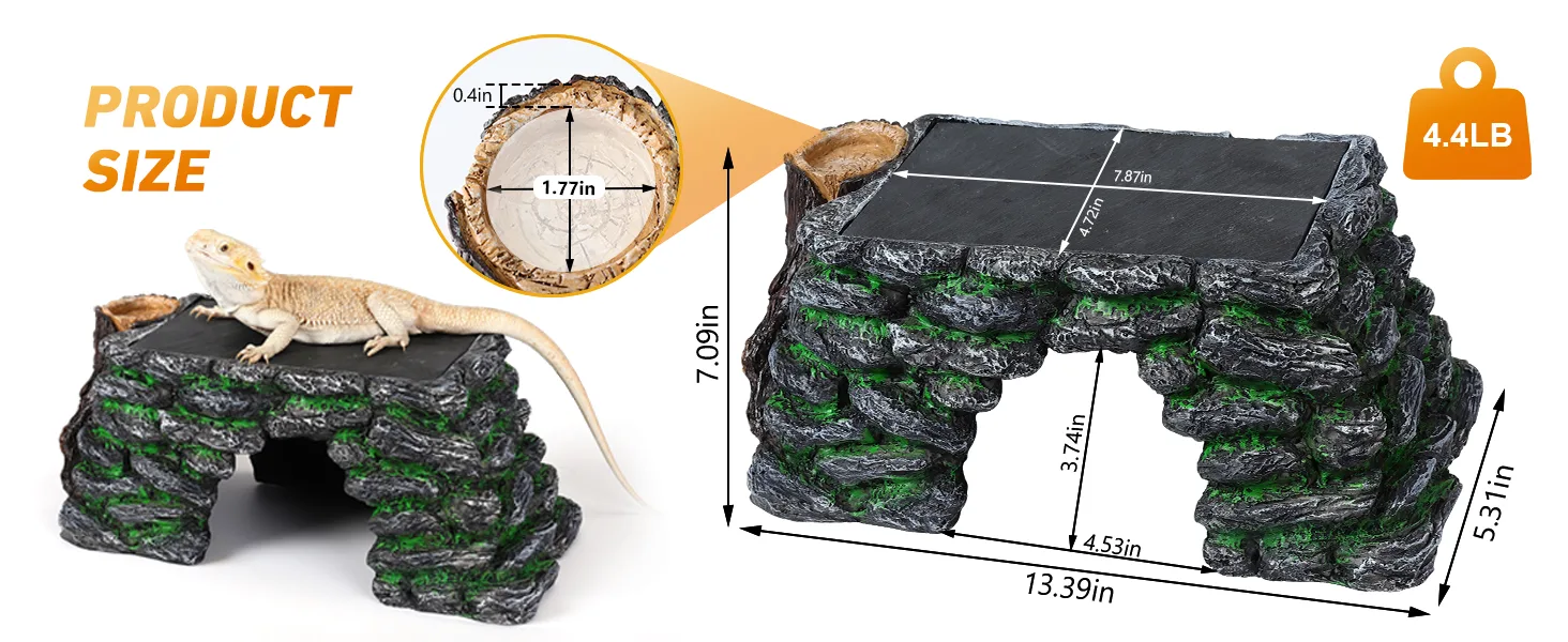 Hygger aquarium basking platform for bearded dragons with detailed size measurements and weight info