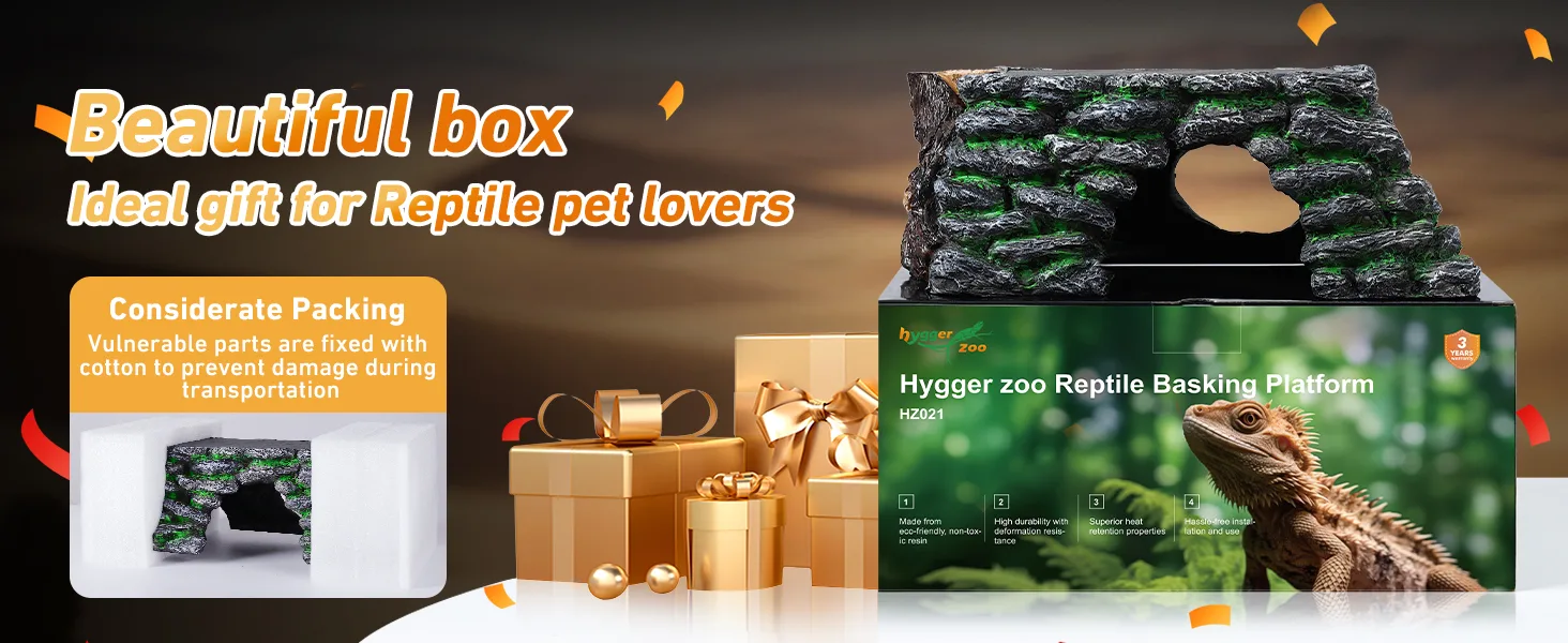 Hygger Zoo Reptile Basking Platform HZ201 - Eco-friendly rock cave for bearded dragons, ideal gift for reptile lovers with co