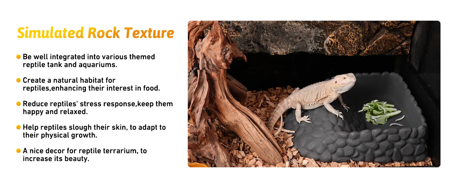 Simulated rock texture for reptile terrarium, enhancing natural habitat and reducing stress.