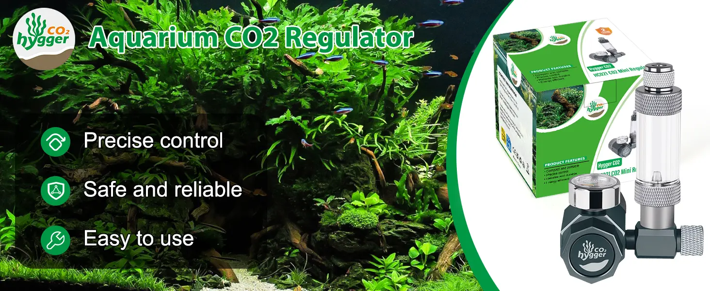 Hygger CO2 Regulator for aquariums with precise control, safety, and ease of use. Features include adjustable settings and re