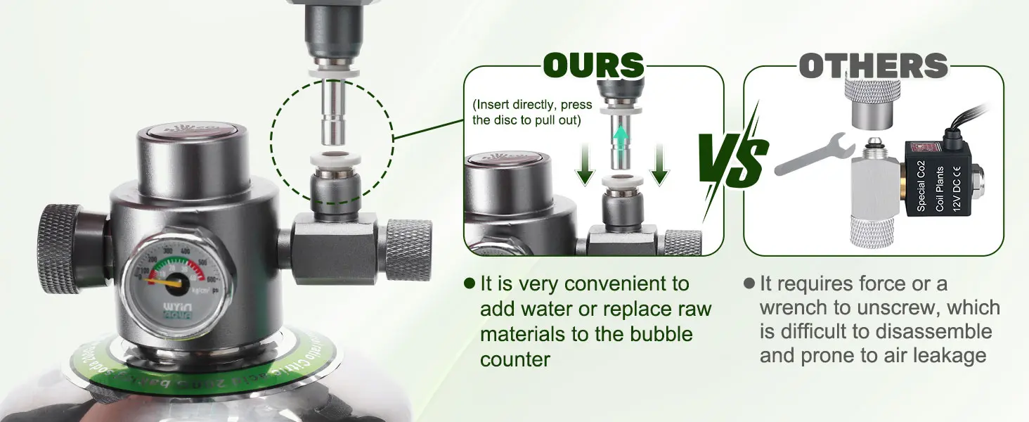Hygger aquarium bubble counter comparison: easy water addition vs. others requiring wrench