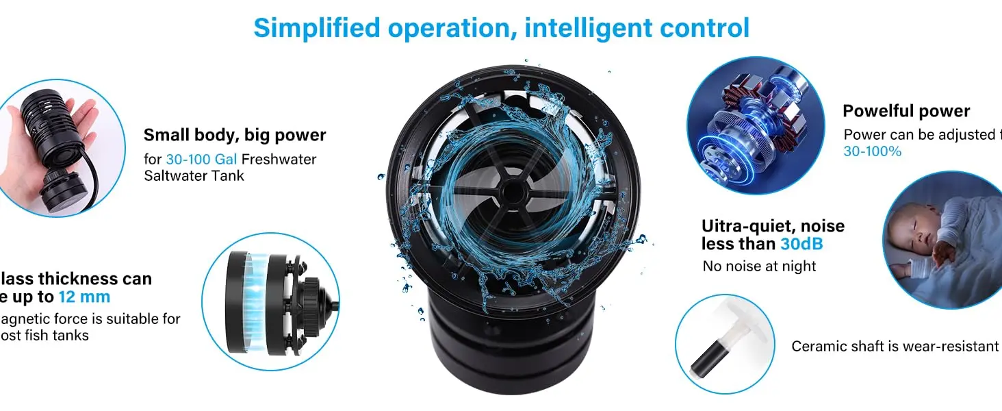 Hygger aquarium pump with simplified operation, intelligent control, powerful power for 30-100 Gal tanks, ultra-quiet noise l