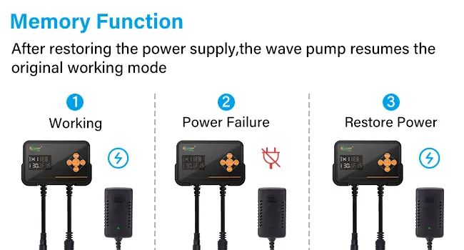 Hygger aquarium wave pump memory function: resumes original mode after power restoration