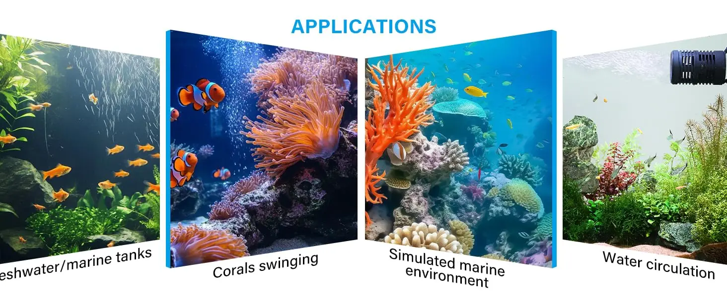 Hygger aquarium applications: freshwater/marine tanks, corals swinging, simulated marine environment, water circulation