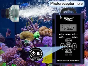 Hygger Ocean Flow DC Water Maker with photoreceptor hole for aquariums, creating natural water flow and enhancing marine life