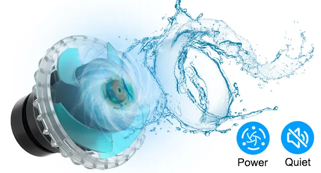 Hygger aquarium water pump with power and quiet features, showing water flow and pump mechanism