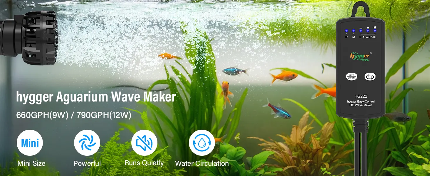 hygger Aquarium Wave Maker HG222 with 660GPH/790GPH flow rates, mini size, quiet operation, and water circulation for fish ta