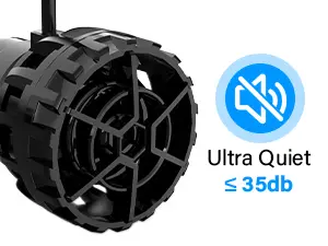 Hygger aquarium pump with Ultra Quiet ≤35dB logo, black design for silent water circulation