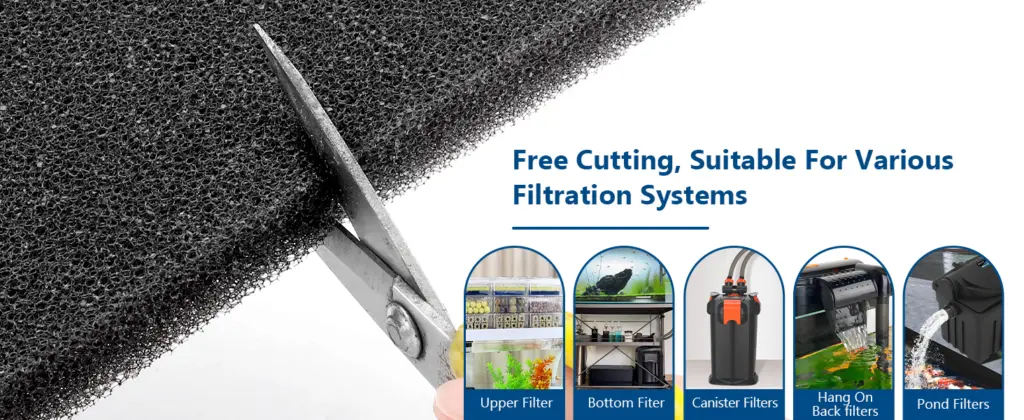Hygger aquarium filter media with free-cutting mesh for upper, bottom, canister, hang-on-back, and pond filtration systems