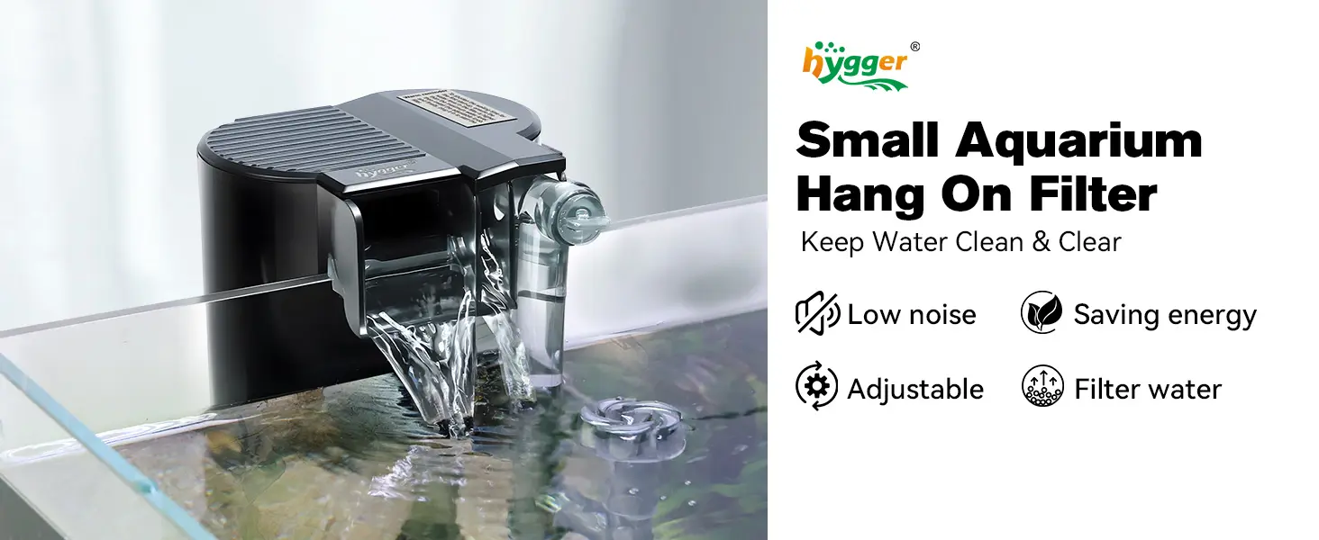 Hygger Small Aquarium Hang On Filter - Keep water clean & clear with low noise, energy saving, adjustable flow, and effective