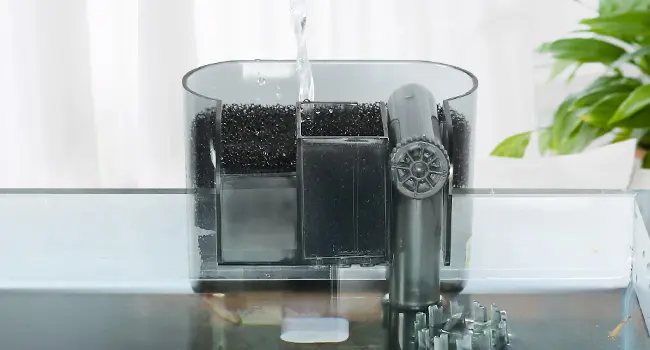 Hygger aquarium water filter system with black gravel and clear water flow