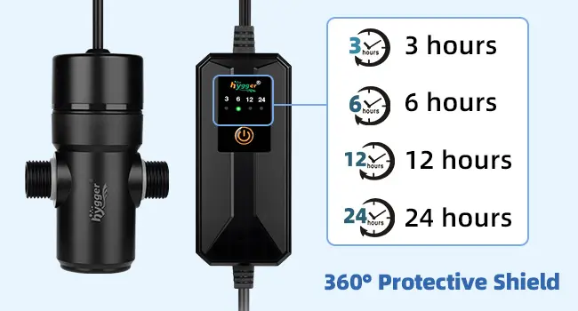 Hygger aquarium water pump with 3/6/12/24-hour timer settings and 360° protective shield for aquarium maintenance