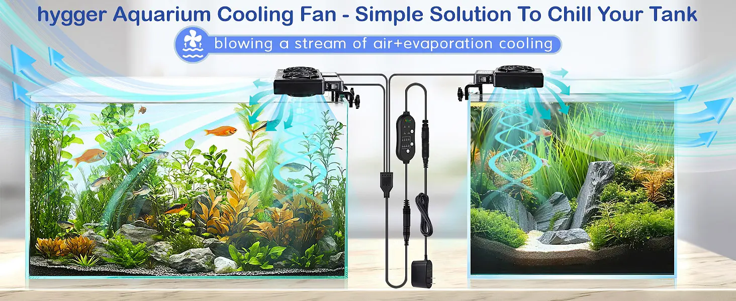 Hygger Aquarium Cooling Fan - Air + Evaporation Cooling for Fish Tanks